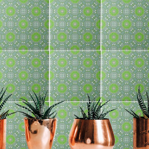 Elegant Green Ethnic Boho Mosaic Geometric Pattern Tile