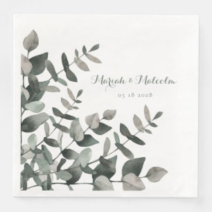Elegant Green Eucalyptus Bouquet Wedding Paper Din Napkin