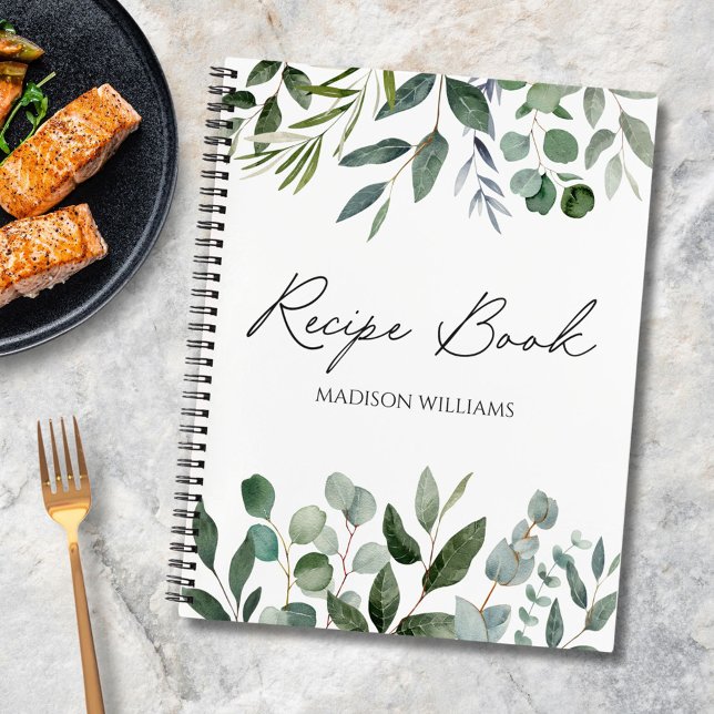 Elegant Green Eucalyptus Custom Recipe Book (In situ)