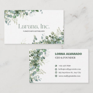 Elegant Green Eucalyptus Flower Shop Business Card