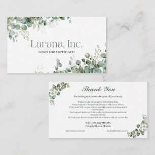 Elegant Green Eucalyptus Flower Shop Thank You Business Card