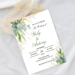 Elegant Green Eucalyptus Gold Botanical Invitation