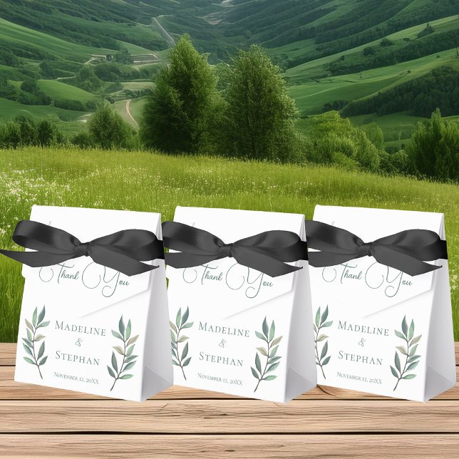 Elegant Green Eucalyptus Leaf Simple Fall Wedding Favour Box (Creator Uploaded)