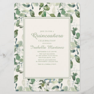 Elegant Green Eucalyptus Leaves Quinceanera Invitation