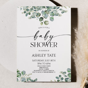 Elegant Green Eucalyptus Plant Baby Shower Invitation