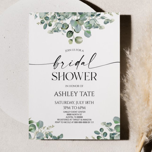 Elegant Green Eucalyptus Plant Bridal Shower Invitation (Creator Uploaded)