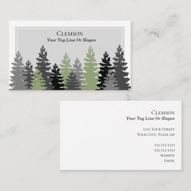 Elegant Green Evergreen Trees Professional Business Card (Front/Back)