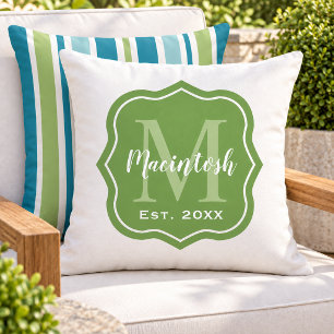 Elegant Green Family Monogram Initial Cushion