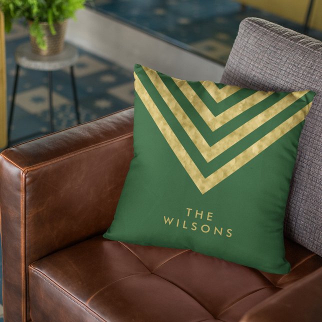Elegant Green Family Name Chevron Pattern Cushion (Creator Uploaded)
