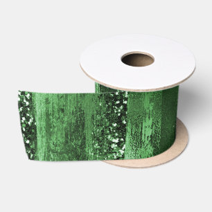 Elegant Green Faux Glitter and Paint Textures Satin Ribbon