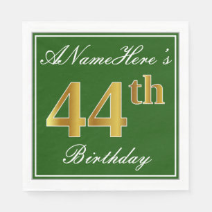 Elegant Green, Faux Gold 44th Birthday + Name Napkin