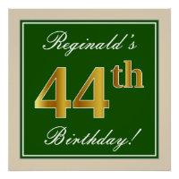 Elegant, Green, Faux Gold 44th Birthday + Name