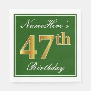 Elegant Green, Faux Gold 47th Birthday + Name Napkin