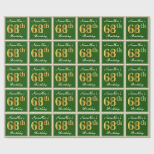 Elegant, Green, Faux Gold 68th Birthday + Name Wrapping Paper