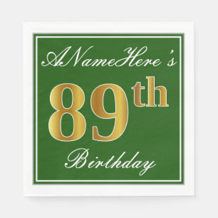 Elegant Green, Faux Gold 89th Birthday + Name Napkin