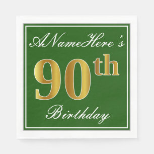 Elegant Green, Faux Gold 90th Birthday + Name Napkin
