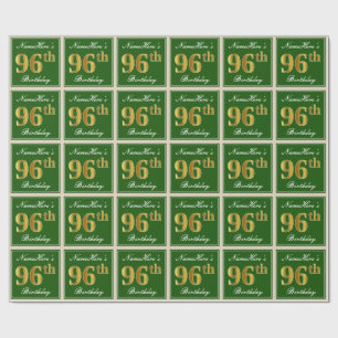 Elegant, Green, Faux Gold 96th Birthday + Name Wrapping Paper