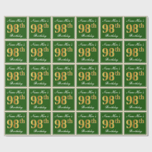 Elegant, Green, Faux Gold 98th Birthday + Name Wrapping Paper
