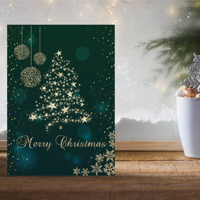 Elegant Green,Faux Gold Christmas Tree,Snowflakes Holiday Card (Creator Uploaded)