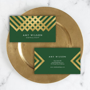 Elegant Green Faux Gold Geometric Design Business Card