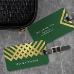 Elegant Green Faux Gold Geometric Luggage Tag<br><div class="desc">Stay stylish on-the-go with this elegant green bag tag featuring a bold faux gold geometric design. Personalise this tag with your information and for more options such as to change the font and it's size click the "Customise it" button. *Please note that the Zazzle Watermark that appears in the zoom...</div>