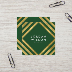 Elegant Green Faux Gold Square Lines Geometric Square Business Card