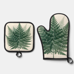 Elegant Green Fern Fronds Botanical Oven Mitt & Pot Holder Set