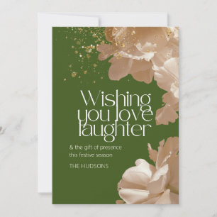 Elegant Green Festive Season Gold Floral Holiday Card