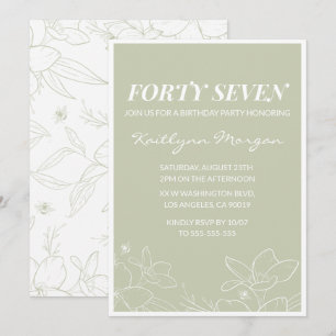 Elegant Green Floral 47th birthday invitations  
