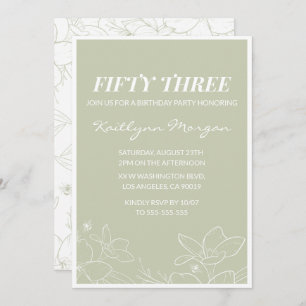Elegant Green Floral 53rd birthday invitations  