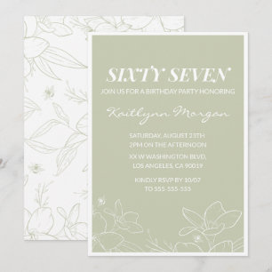 Elegant Green Floral 67th birthday invitations  