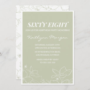 Elegant Green Floral 68th birthday invitations  