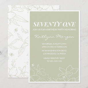 Elegant Green Floral 71st birthday invitations  