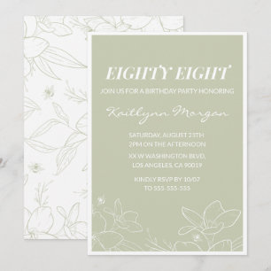 Elegant Green Floral 88th birthday invitations  