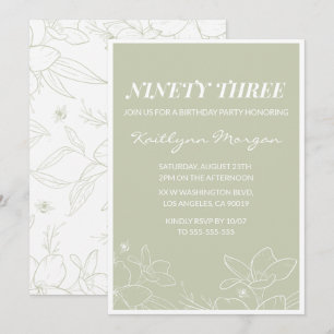 Elegant Green Floral 93rd birthday invitations  