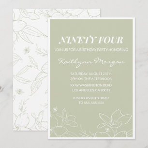 Elegant Green Floral 94th birthday invitations  