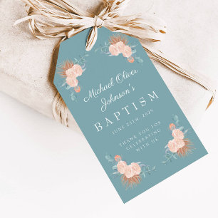Elegant Green Floral Baptism Gift Tags