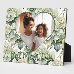 Elegant green floral Best Mum Ever photo template Plaque