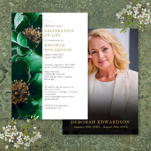Elegant Green Floral Celebration Of Life Photo Invitation