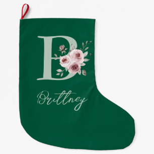 Elegant Green Floral Christmas Stocking