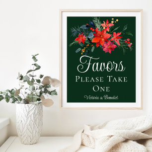 Elegant Green Floral Christmas Wedding Favours Poster