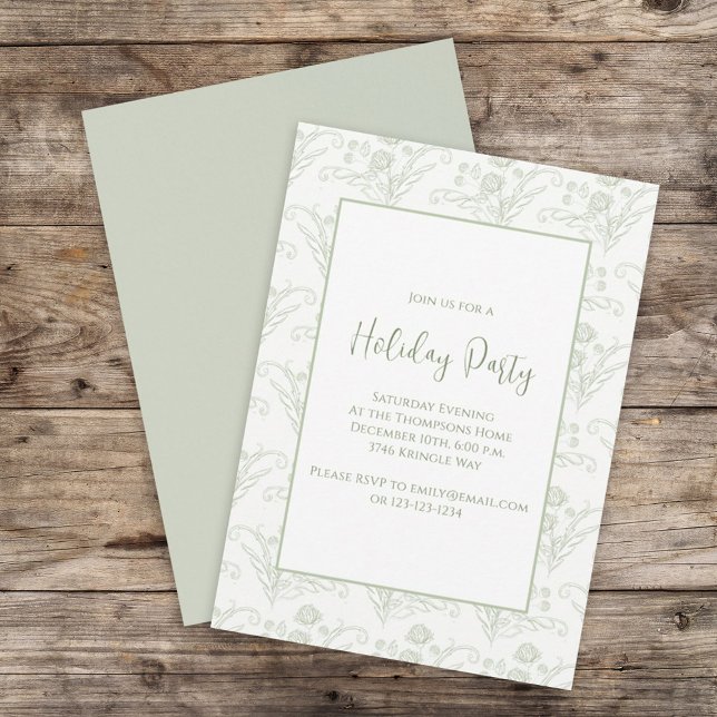 Elegant Green Floral Classic Holiday Party Invitation (Creator Uploaded)