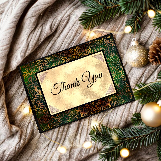 Elegant green floral faux gold Christmas  Thank You Card (Creator Uploaded)