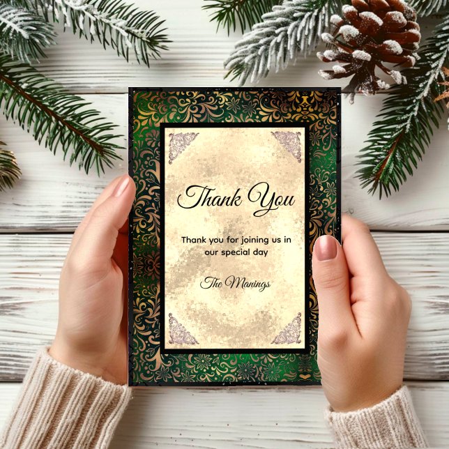 Elegant green floral faux gold thank you card (Creator Uploaded)