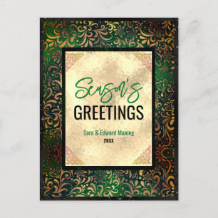 Elegant green floral gold Christmas new year Postcard
