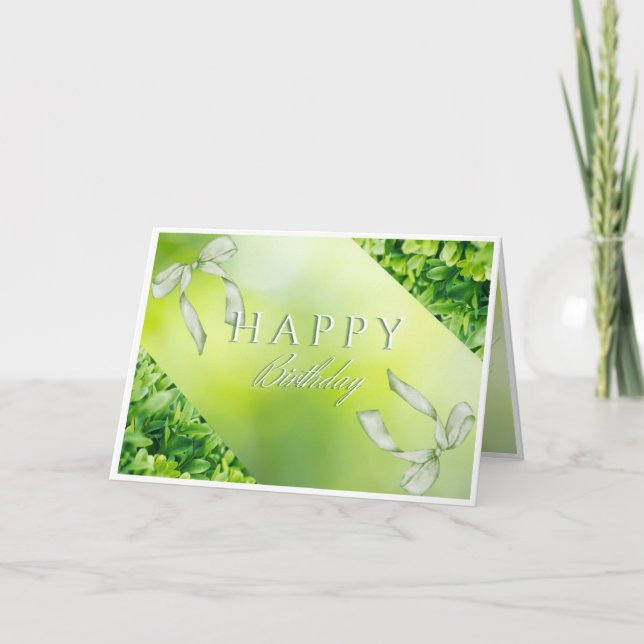 Elegant Green Floral Happy Birthday Card (Front)