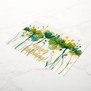 Elegant Green Floral Happy Birthday Foil Card 