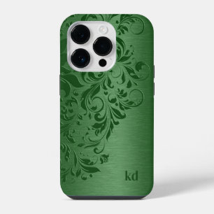 Elegant Green Floral Lace On Green iPhone 14 Pro Case