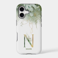 Elegant Green Floral Letter N