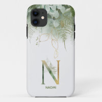 Elegant Green Floral Letter N